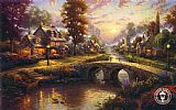 Thomas Kinkade Canvas Paintings - Sunset on Lamplight Lane